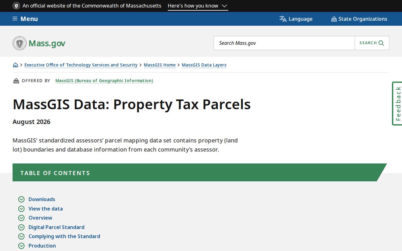 Massachusetts street directory assessor table with site address and owner mailing fields